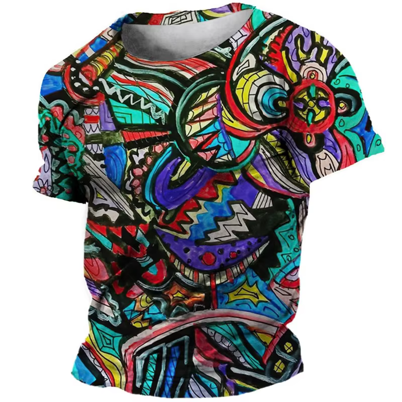 T-shirts graphiques Graffiti colorés mode d'été à manches courtes Hip Hop 3D imprimé