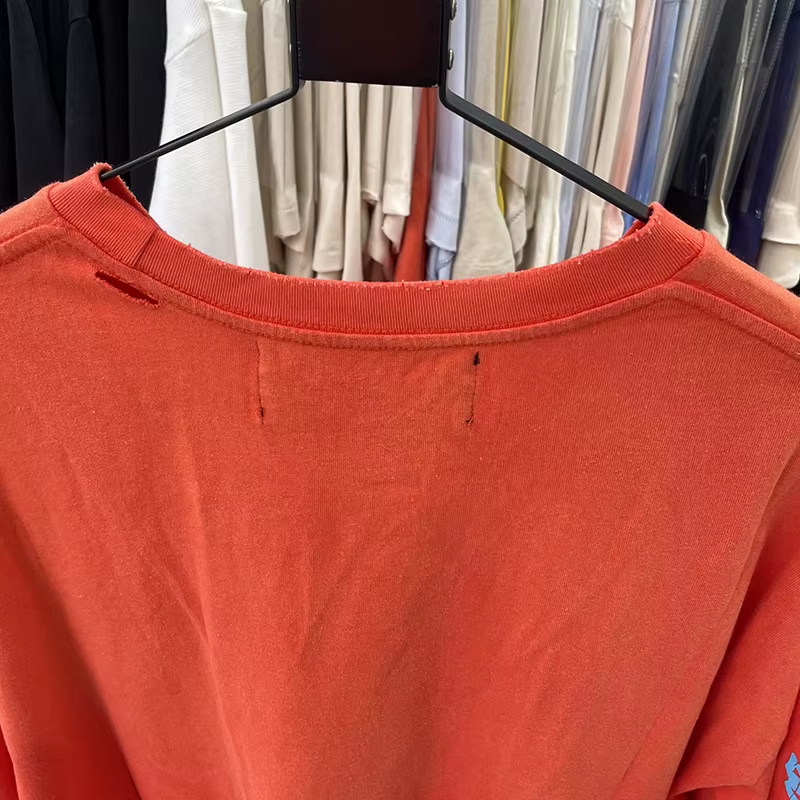 T-shirt Rétro Délavé Rouge PALY à Manches Longues en Coton pour Homme et Femme, Style Urbain, Effet Usé et Déchiré, Coupe Oversize, Col Rond, Nouveau Modèle