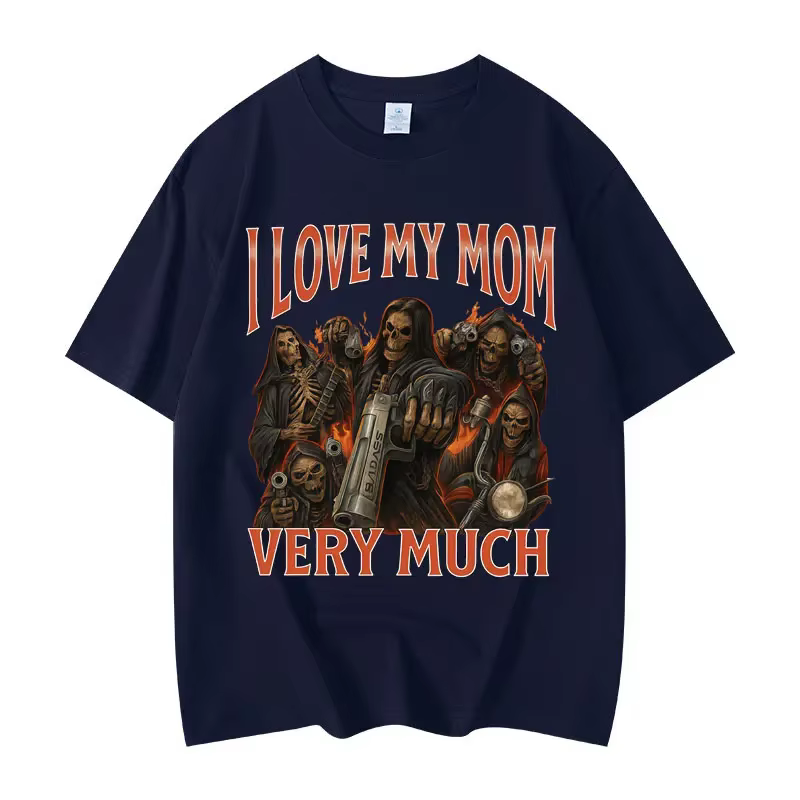 T-shirt humoristique « I Love My Mom Very Much » pour hommes et femmes, style gothique vintage, manches courtes, mode décontractée, coupe oversize