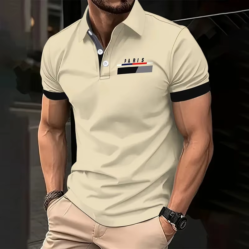 Polo à manches courtes imprimé parisien pour hommes