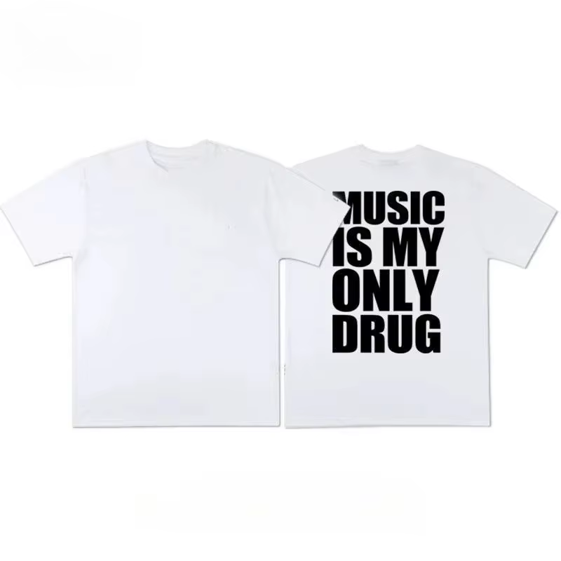 T-shirt à imprimé graphique humoristique 'La musique est ma seule drogue' - Collection Été 2026 - Vêtements pour hommes et femmes - Mode streetwear