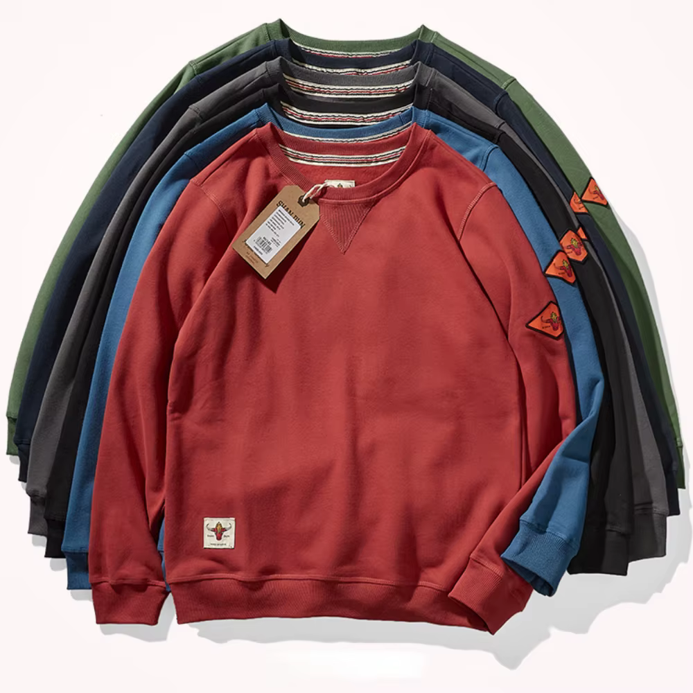 Pull sans capuche à col rond pour homme, pull en coton peluche, haut de sport simple, manches longues, monochrome, printemps et automne, 300g