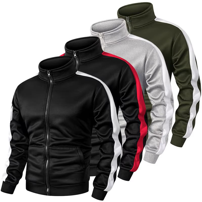 Veste de sport en Patchwork de blocs de couleurs pour hommes avec poche Kanga automne hiver doublé polaire chaud à manches longues manteau zippé vêtements d'extérieur hauts