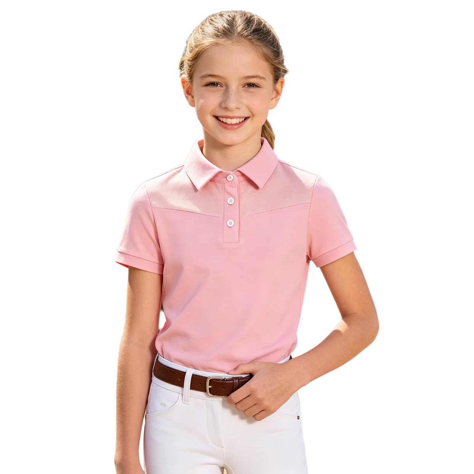 Chemises d'équitation pour filles, manches courtes, col rabattu, fermeture à boutons, design t-shirt, costumes d'équitation, hauts de sport