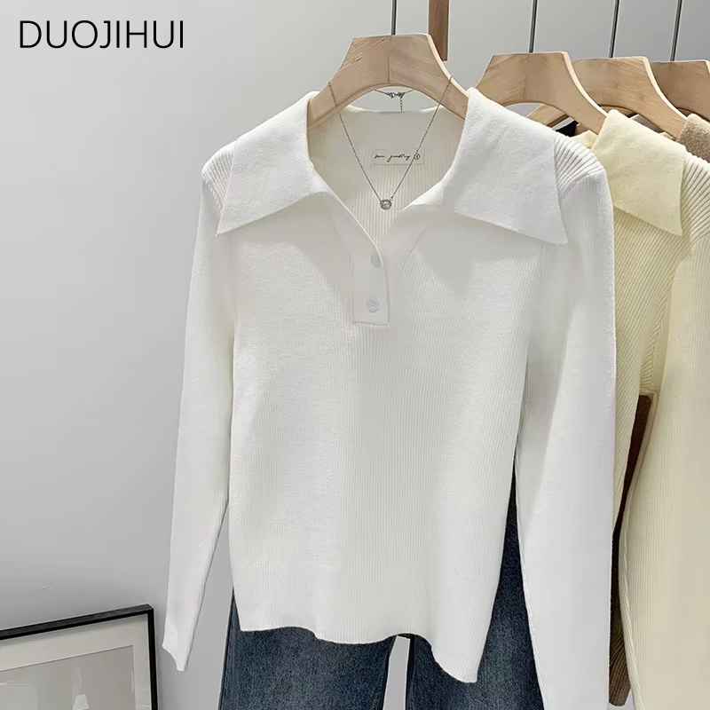 Pull à Manches sulfet Col Polo pour Femme