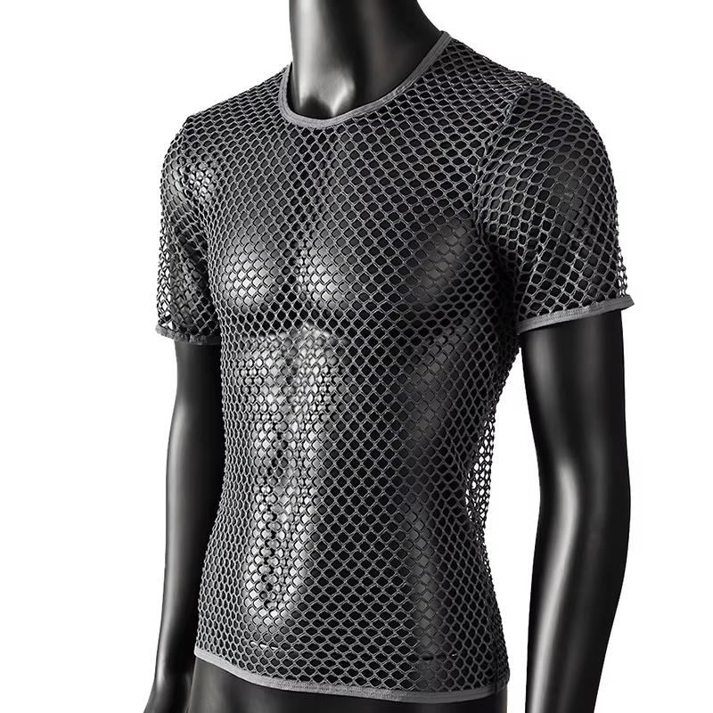 T-shirt Homme Transparent en Résille Sexy Style Streetwear Été