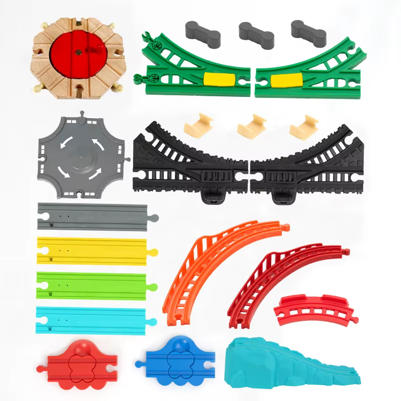 Nouveaux toutes sortes de pistes en bois et plastique, accessoires, pont incurvé, adaptés aux pistes de Train en bois de marque, jouets ferroviaires pour enfants, cadeaux