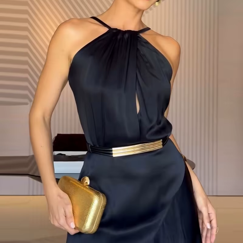 Robe élégante sans manches à épaules dénudées