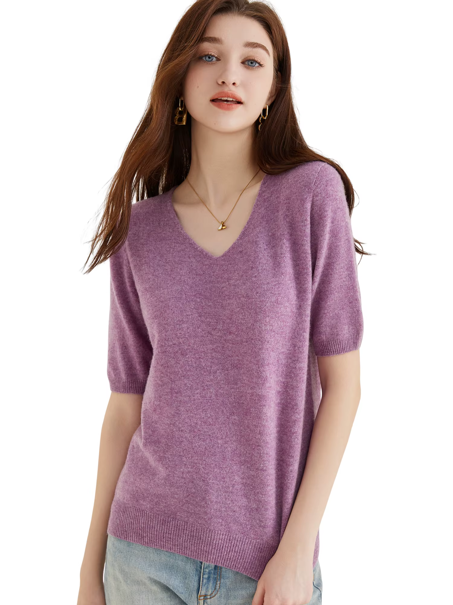 Pull femme 100% laine mérinos pull pour femme pull à manches courtes hauts printemps été col en V doux tricoté femme vêtements
