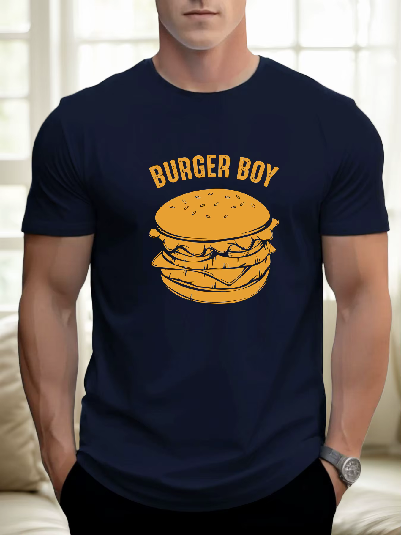 T-Shirt à manches courtes pour hommes 100% coton doux respirant BURGER BOY