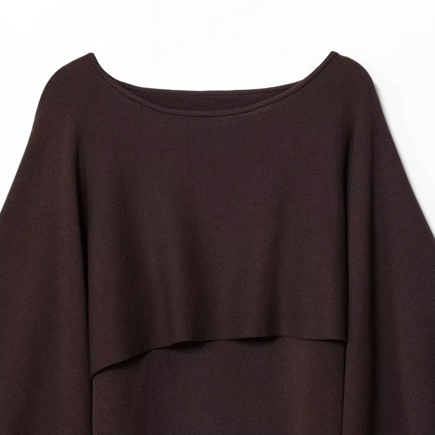 Haut élégant en tricot superposé pour femme, col ample, en fibre de polyester, col rond, manches courtes, confortable et décontracté