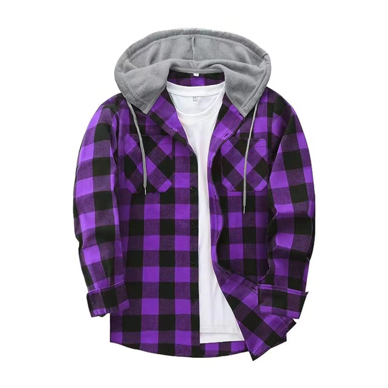 Chemise à carreaux ajustée à manches longues avec capuche pour homme