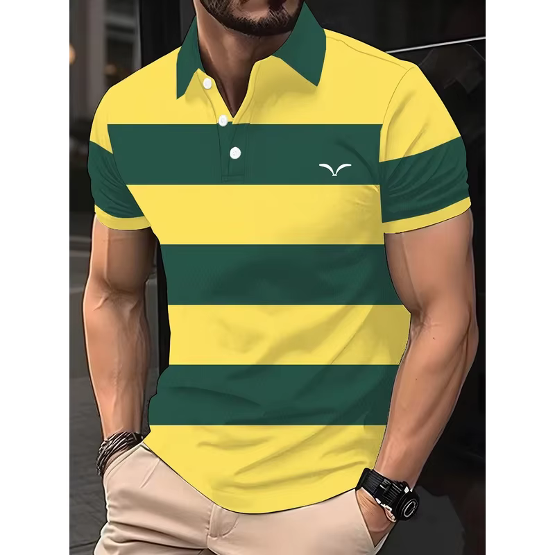 Chemise polo rayée Harajuku à manches courtes
