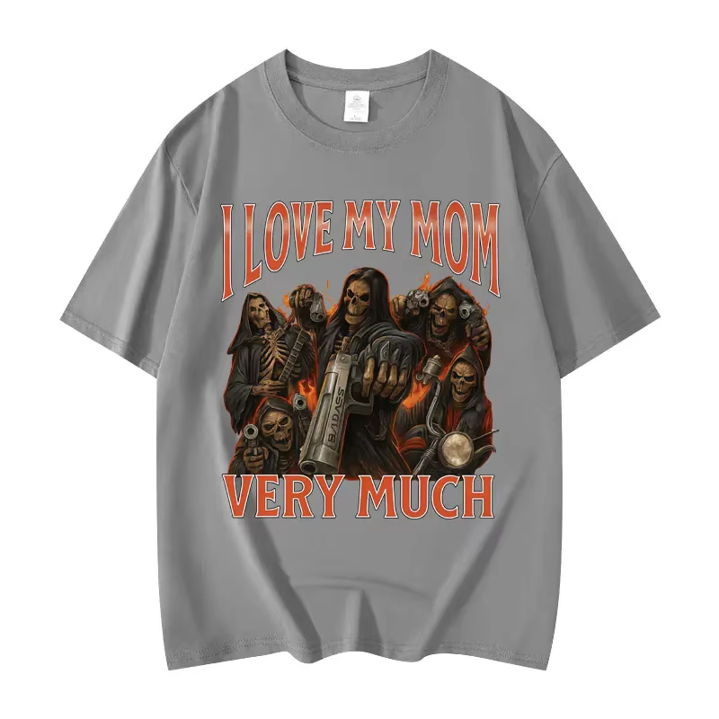 T-shirt humoristique « I Love My Mom Very Much » pour hommes et femmes, style gothique vintage, manches courtes, mode décontractée, coupe oversize