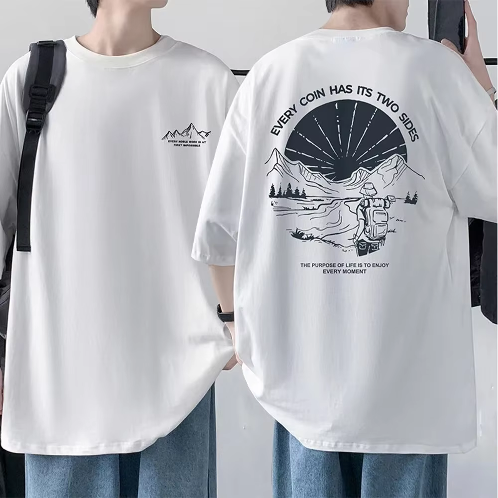 T-shirt en coton imprimé à manches mi-longues pour hommes