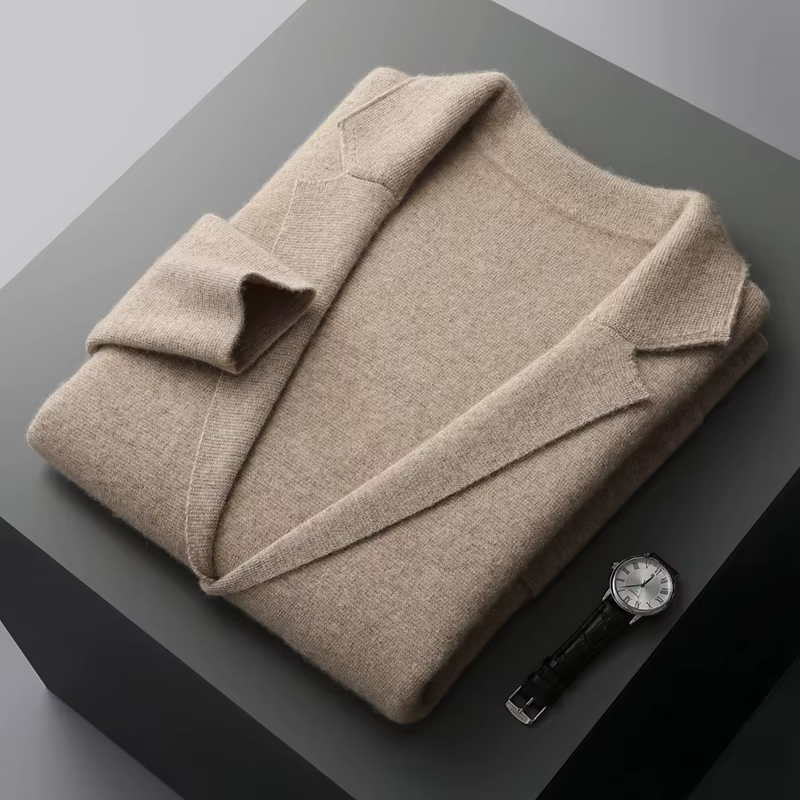 100% laine mérinos pull hommes costume col Cardigan pantalon ensemble intelligent tricots décontractés automne hiver solide manteau haut tricot pantalon