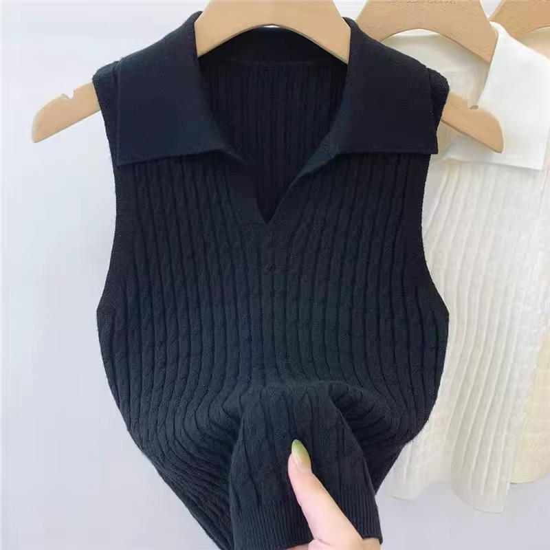 Polo col en V côtelé pour femme – Hauts sexy en maille