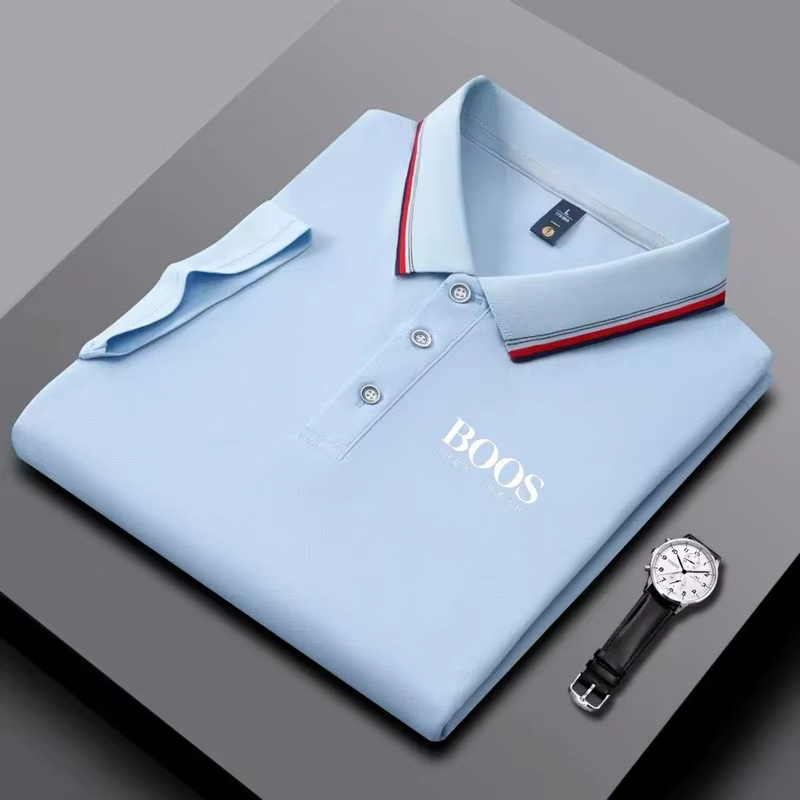 Polo homme business casual à col rayé et imprimé lettres