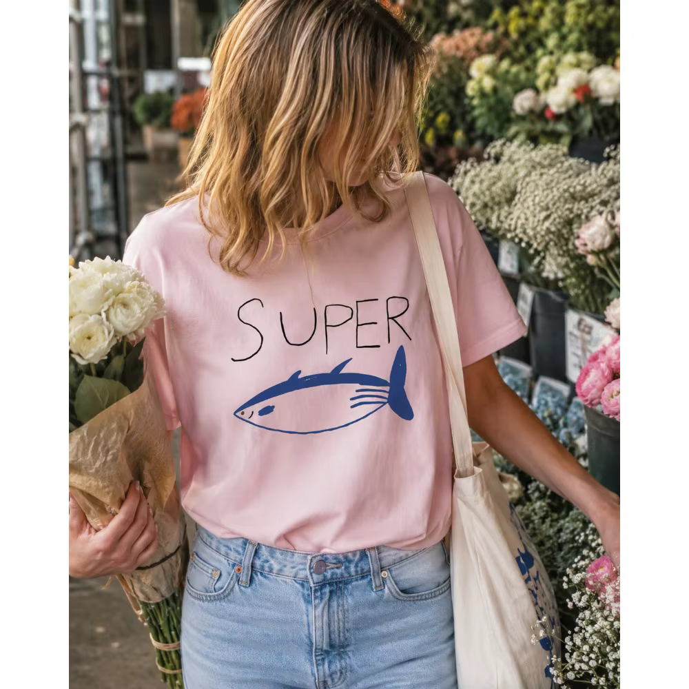T-shirts Kpop coréens Jin Super Tuna Fish, T-shirt Vintage à manches courtes pour femmes, vêtements décontractés, Design ludique, harajuku
