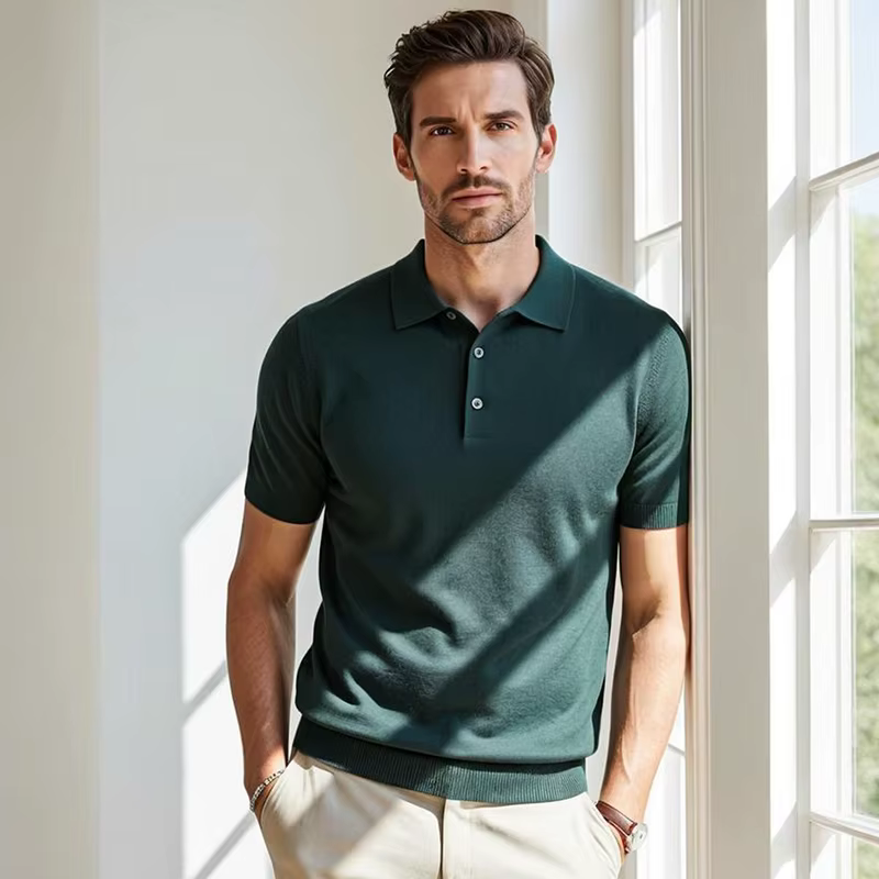100% mérinos pull été hommes revers T-shirt