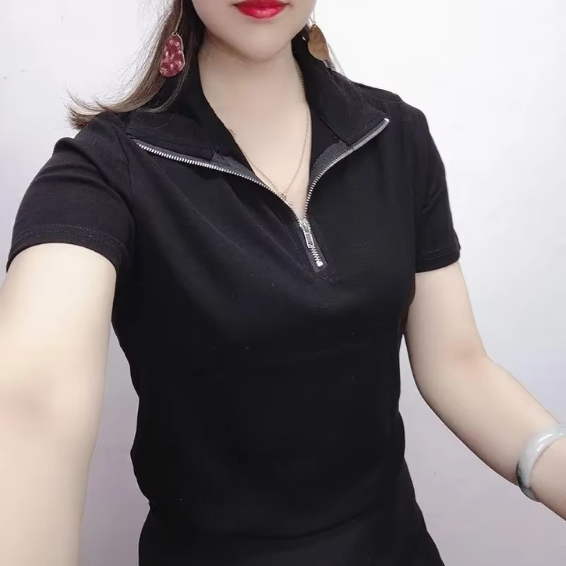 Chemise à col polo pour femme uni Slim 100 ℅ Coton rouge