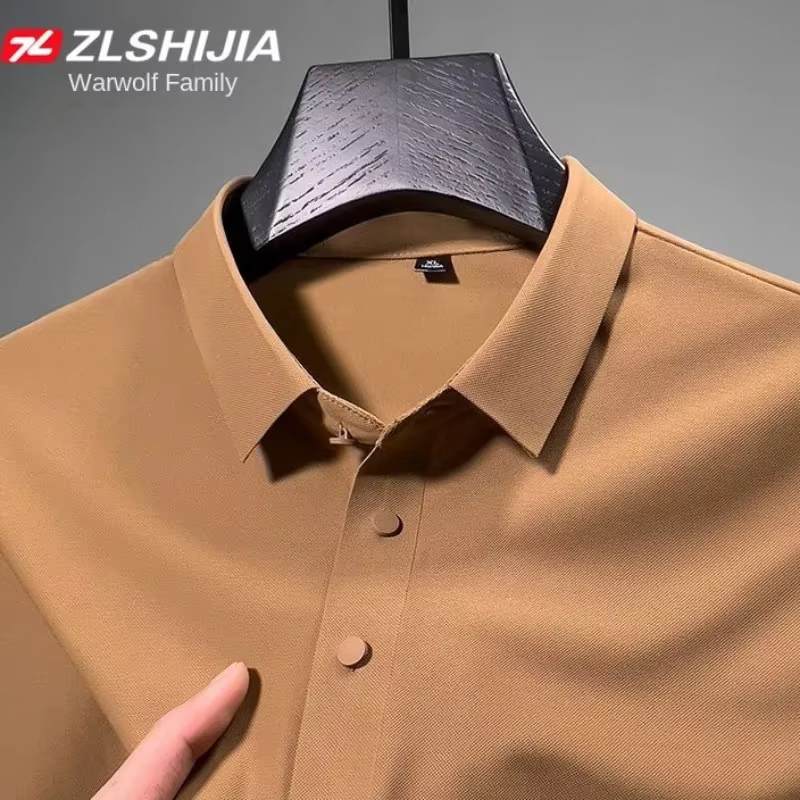 Vêtements de luxe coréens Harajuku mode classique angleterre mince solide polos pour hommes été affaires glace soie Polo t-shirt homme
