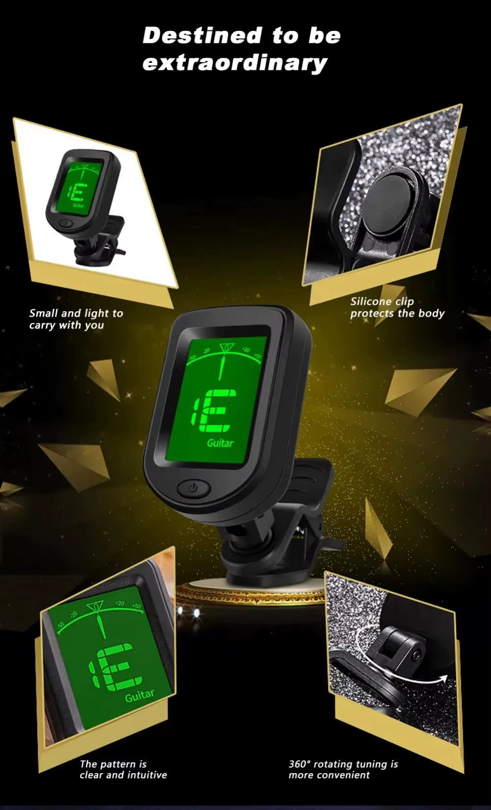 Accordeur de guitare Rechargeable pour tous les instruments