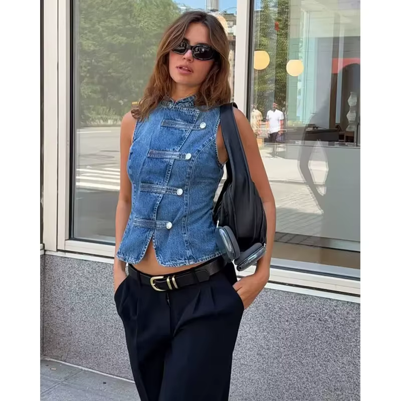Hauts pour femmes – Nouvelle collection été 2026 : Blouse en jean rétro chic pour femme
