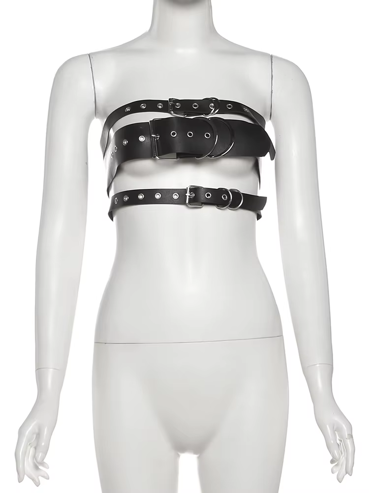 Nibber Coquette Sexy Débardeur Femmes PU En Cuir Creux En Métal Boucle Sans Manches Minuit Fête Clubwear Hottie Punk Style Gilet