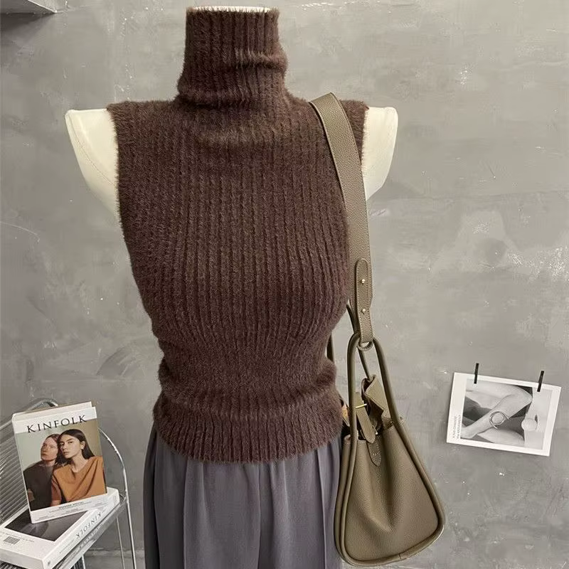 Pull gilet sans manches à col haut