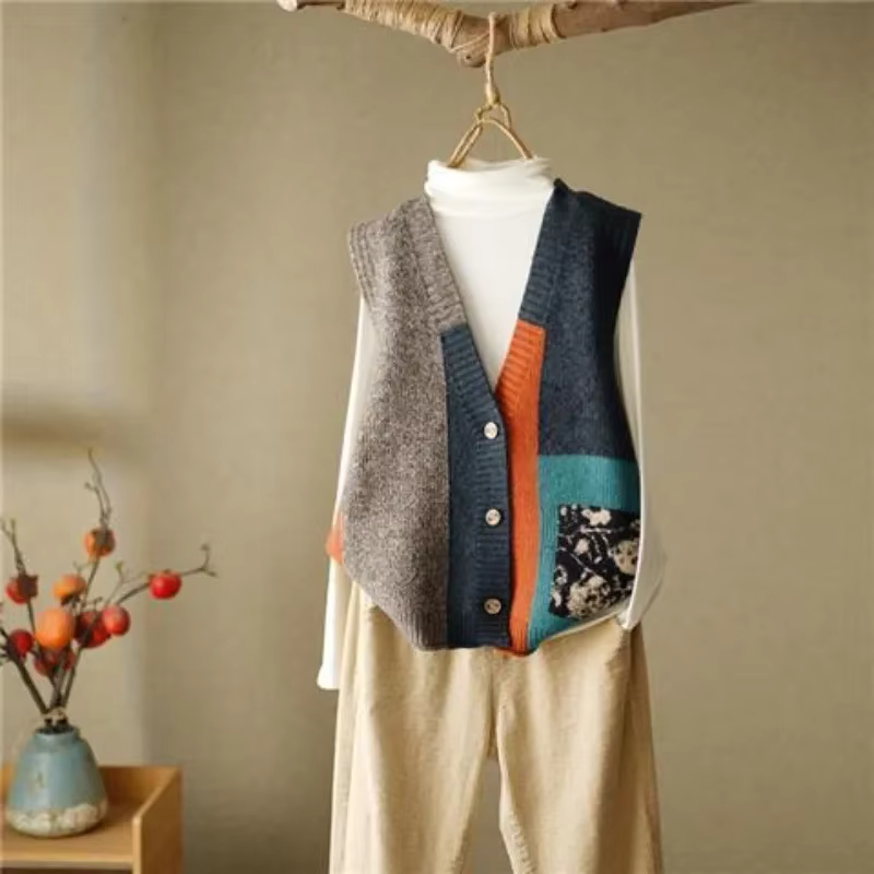 Gilet tricoté sans manches pour femme