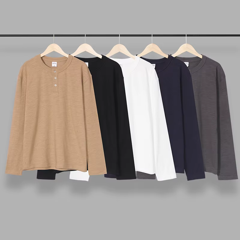 Amikaji-T-shirt à manches longues en coton de bambou lavé pour hommes