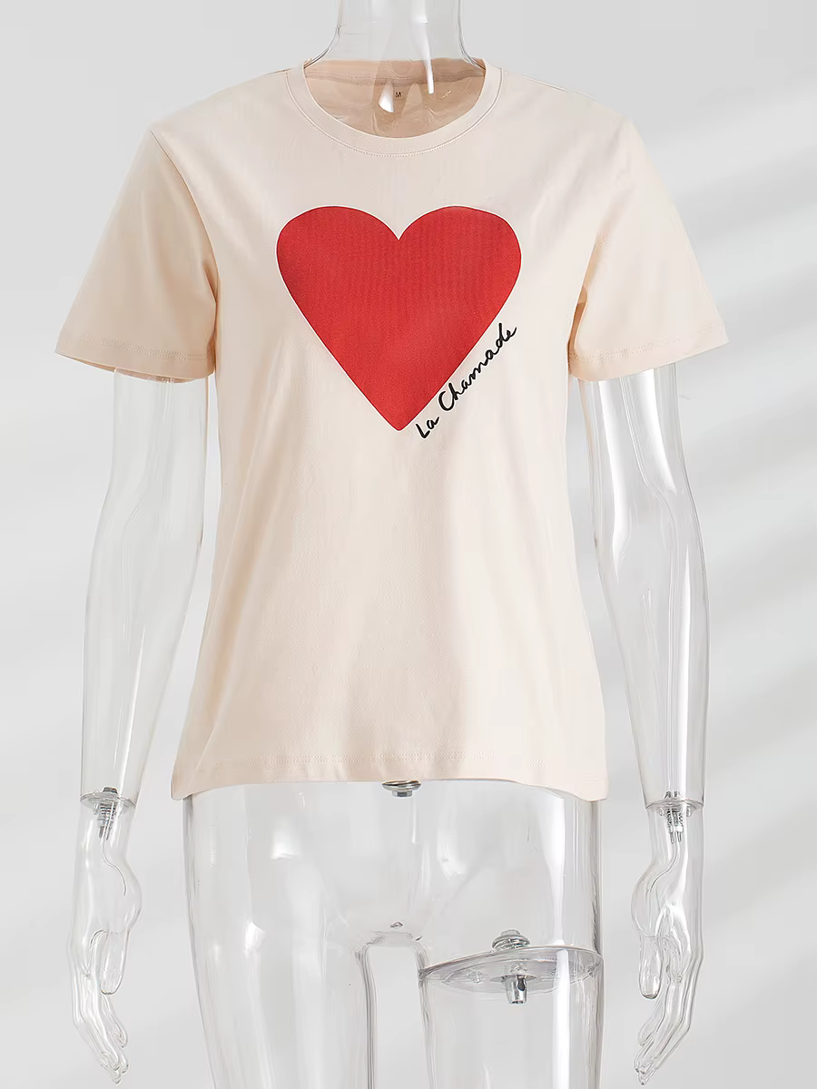 Coeur imprimé graphique T-shirt 2025 été femmes col rond manches courtes décontracté Chic T-shirts vêtements Vintage