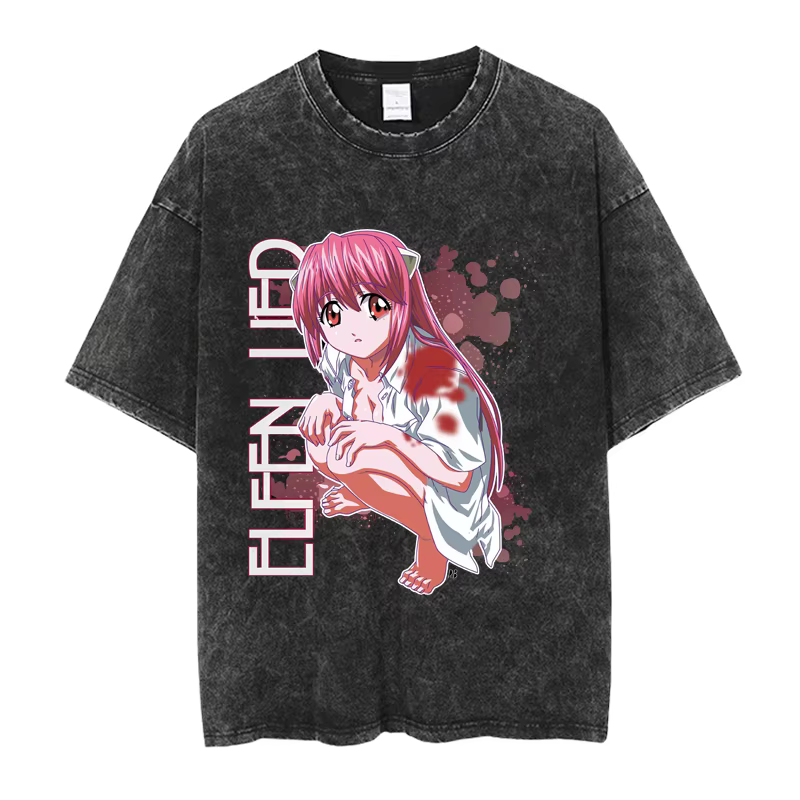 Elfen Lied Lucy Manga T-shirt graphique Vintage lavé surdimensionné