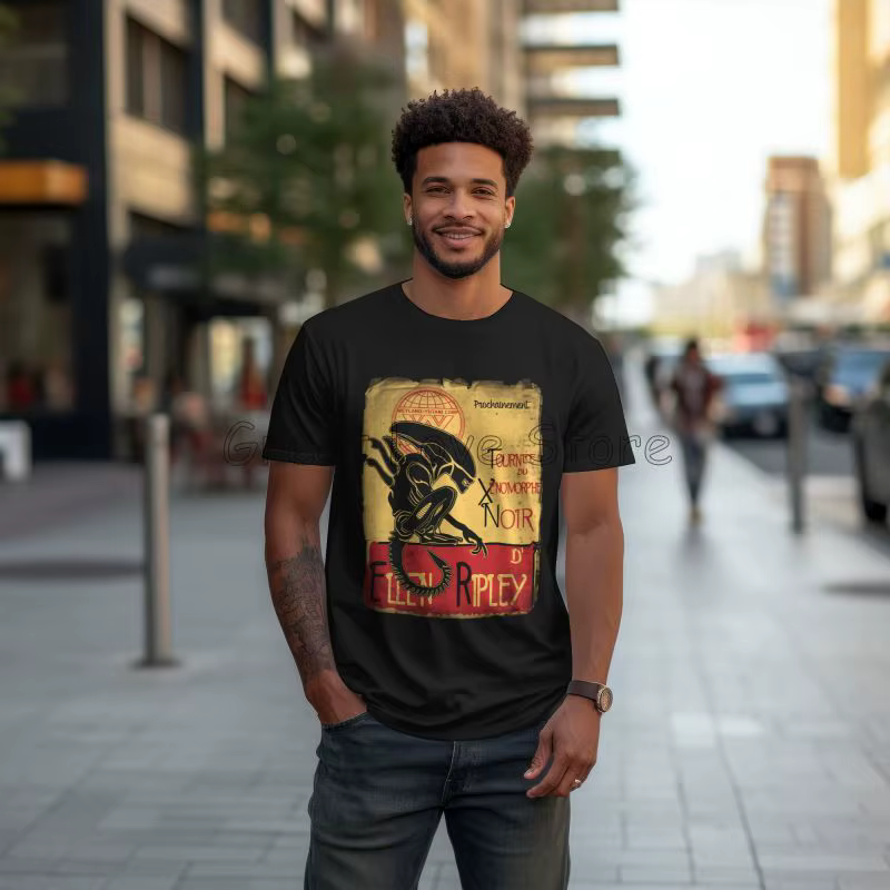 Tournee Du Xenomorphe Noir Essentiel Unique T-shirt Alien Ellen Ripley Design T-shirts Hommes Coton