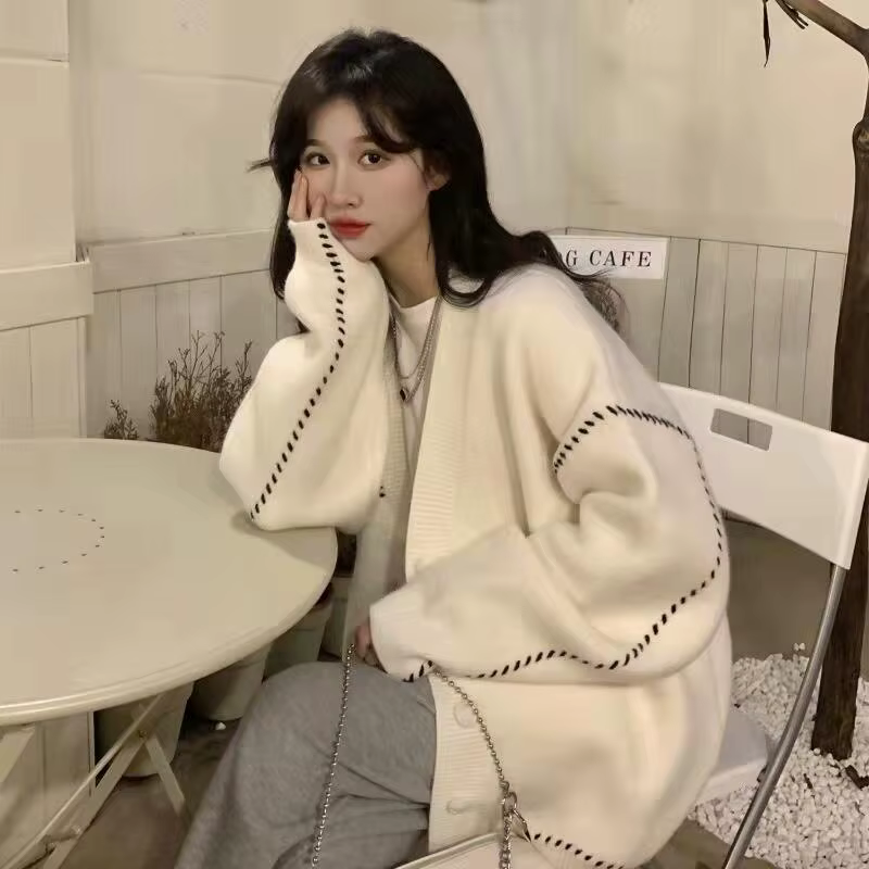 Pull pour femmes en automne hiver col en v pull chaud ample polyvalent collège Style Chic Cardigan début veste à la mode