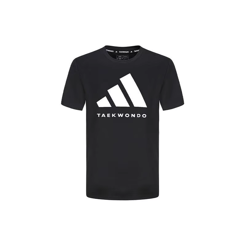 T-shirt adidas noir et blanc en maille à col rond unisexe