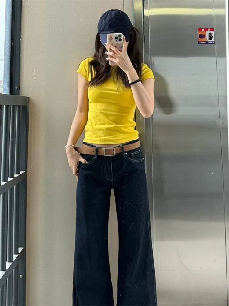 Hauts en coton jaune pour femmes