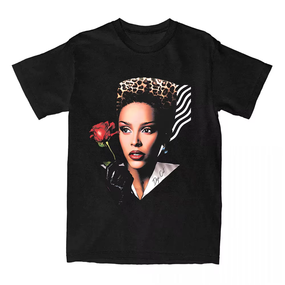 VIE GLAMOUR T-SHIRT Doja chat chanteur impression t-shirts à manches courtes coton femme