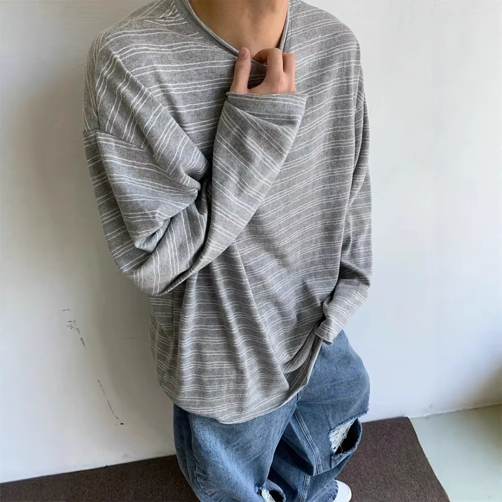 T-shirt à manches longues rayé gris pour homme