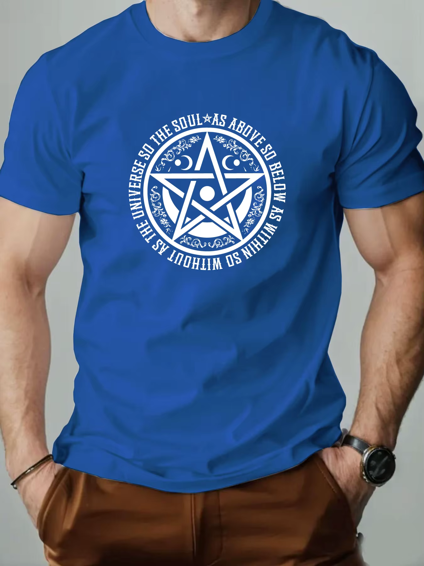 Hommes T-Shirt 100% coton pentagramme drôle graphique imprimé Streetwear col rond