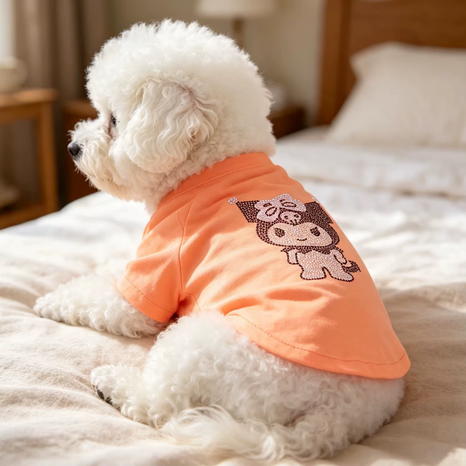 T-shirt d'été pour chien Kuromi avec strass, doux, fin, respirant, à manches courtes, vêtement pour petits chiens