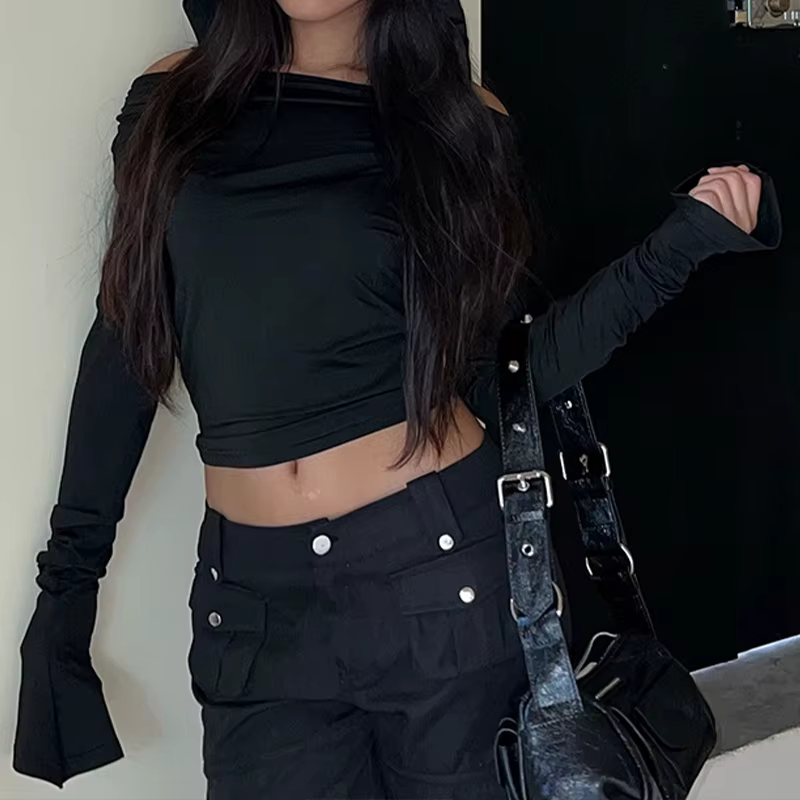 Haut à capuche sexy à manches longues pour femmes, Streetwear simple, Économie basiques minces, Vêtements féminins polyvalents, Mode d'automne, Nouveau