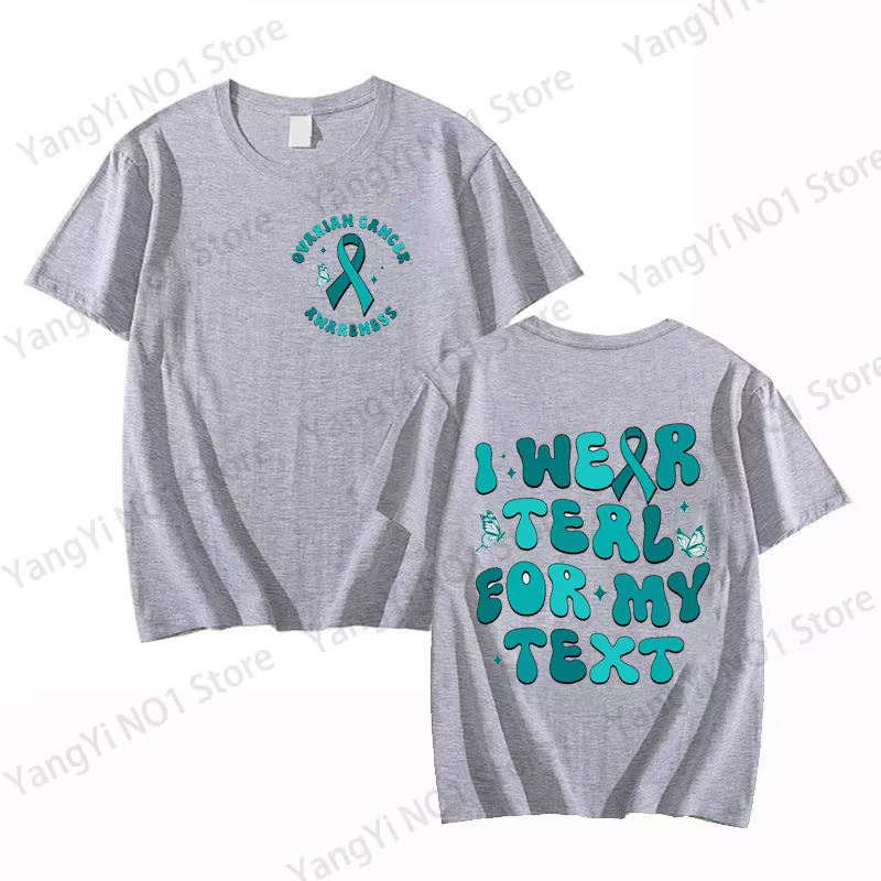 T-shirt de sensibilisation au cancer ovarien avec ruban turquoise – Je porte