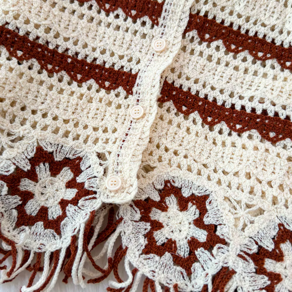 Haut en tricot au Crochet brodé à fleurs