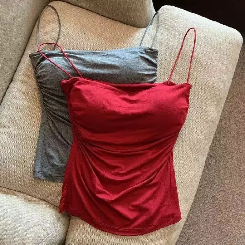 Débardeurs femmes avec soutien-gorge intégré Spaghetti sangle réservoirs pour femme couleur unie décontracté été Camis