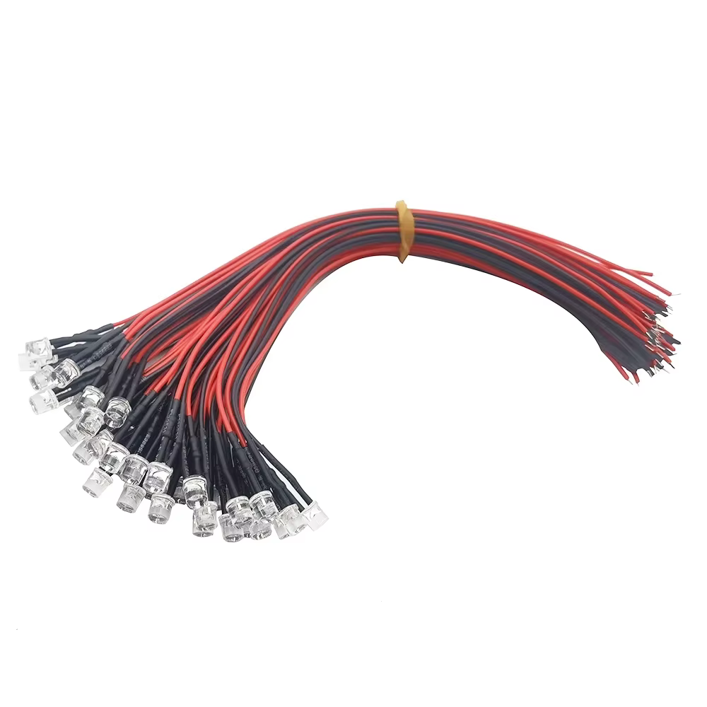 Lot de 20, 50 ou 100 ampoules LED pré-câblées de 20 cm, 3 mm ou 5 mm, diodes électroluminescentes pré-câblées pour la décoration DIY à domicile, DC12V