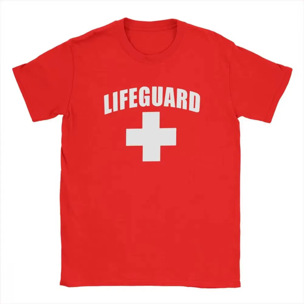 T-Shirts de sauveteur drôles hommes col rond coton t-shirt rouge