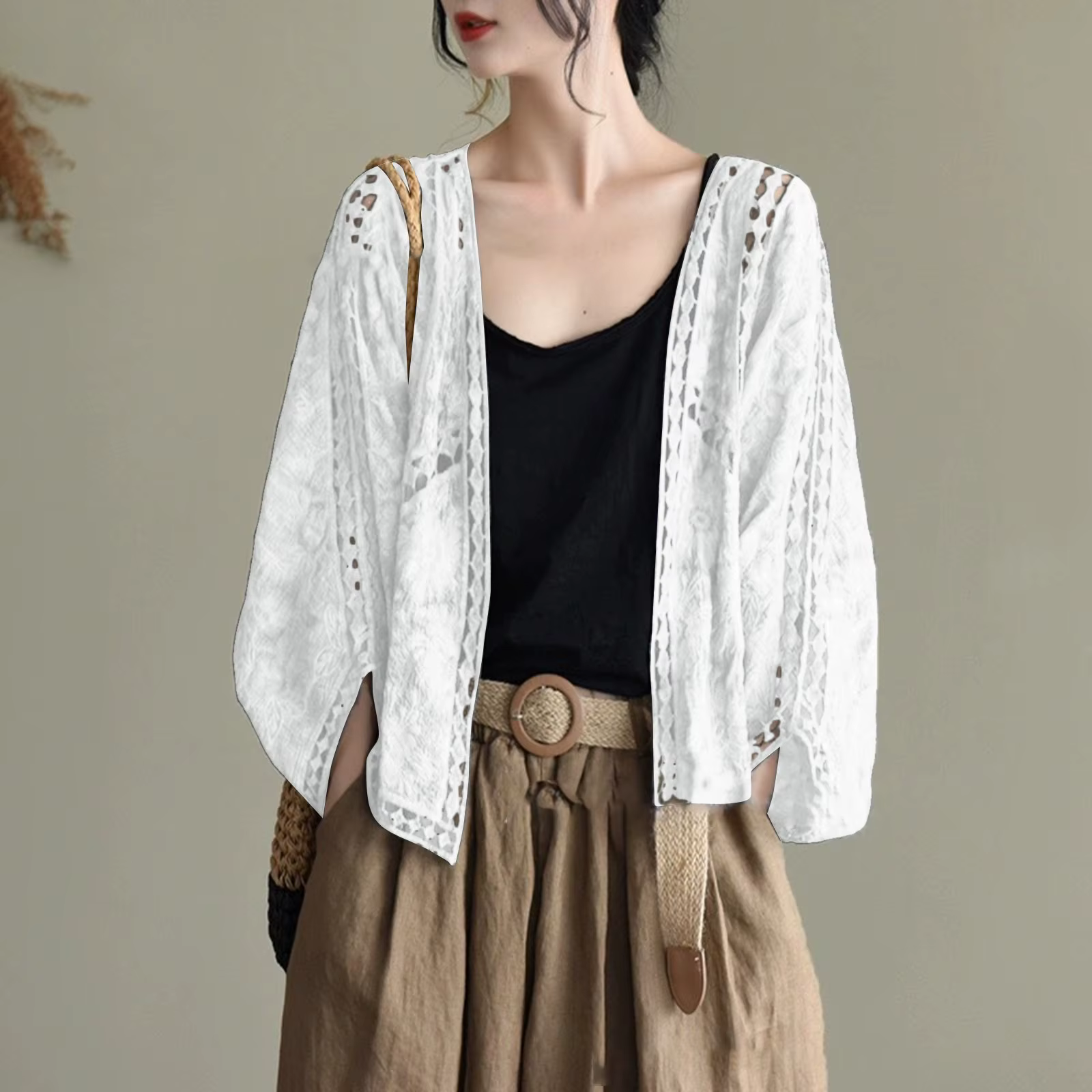 Cardigan pour femmes, haut en maille ajourée d'été