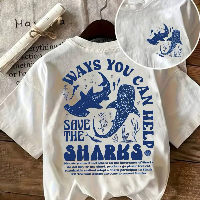 T-shirt Éco Conservation Océanique Requin Homme Femme 2025 Été Imprimé